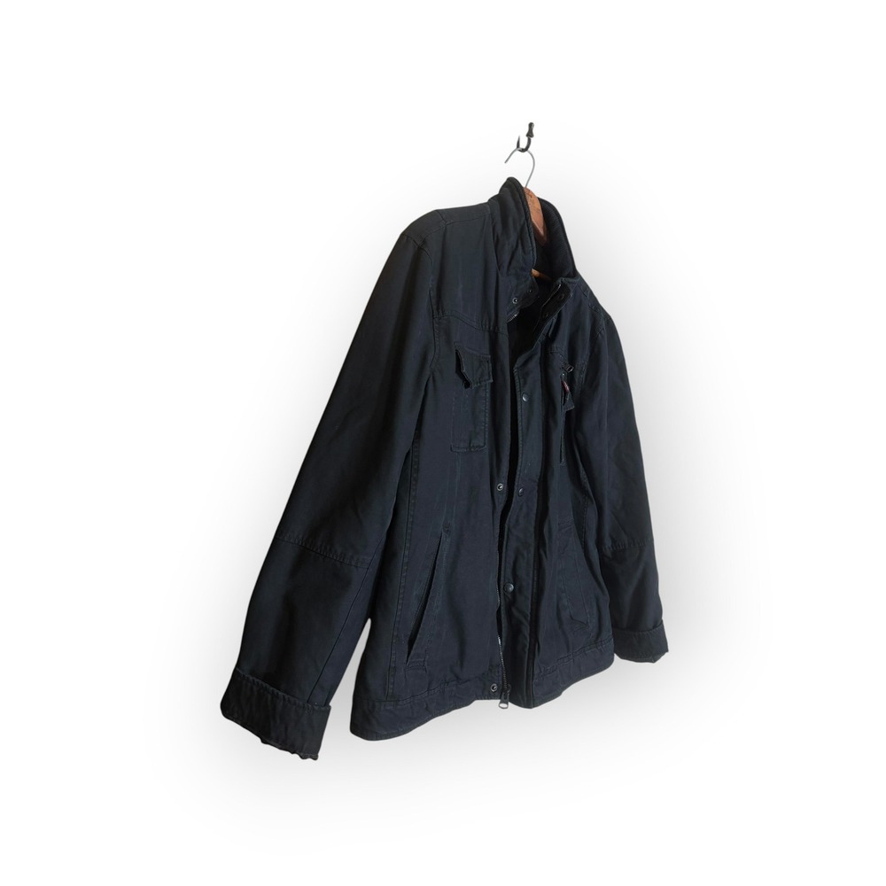 Levis Mens Black Cotton Canvas Quilted Lined Field Jacket Utility Coat Large - Picture 3 of 9